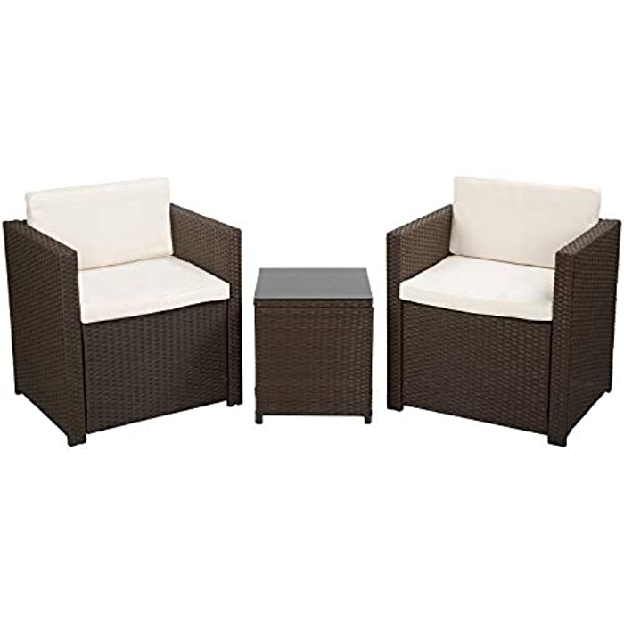 FDW Outdoor Wicker Patio Furniture Sets 3 Pieces Patio Set Bistro Set Wicker Sofa Conversation Sets with Table Garden Porch Furniture Sets for Yard and Bistro, Brown