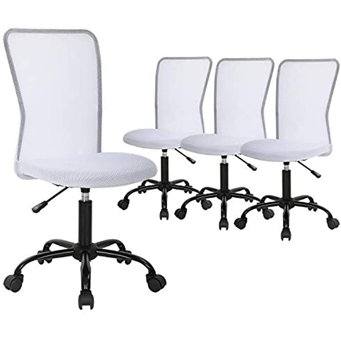Office Chair Desk Chair Mesh Computer Chair with Lumbar Support Armless Swivel Rolling Executive Chair for Back Pain,White 4 Pack