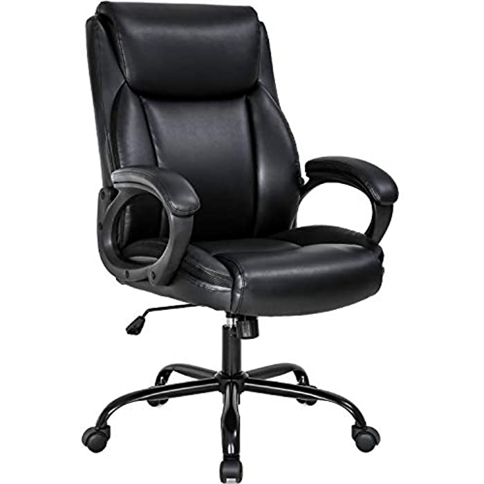 Office Chair Ergonomic Desk Chair PU Computer Chair with Lumbar Support Arms High Back Executive Leather Task Chair for Men(Black)