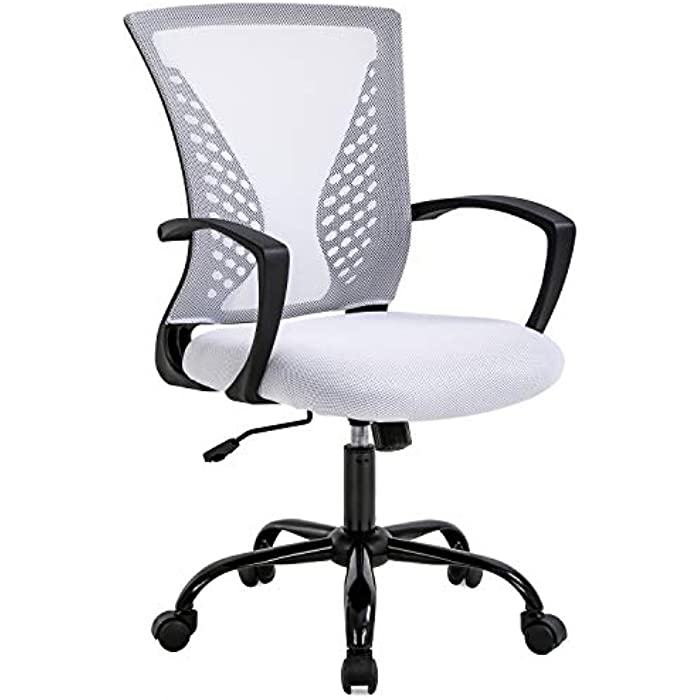 Mesh Office Chair Ergonomic Desk Chair Computer Chair with Lumbar Support Armrest Rolling Swivel Task Mid Back Adjustable Chair for Women Adults, White