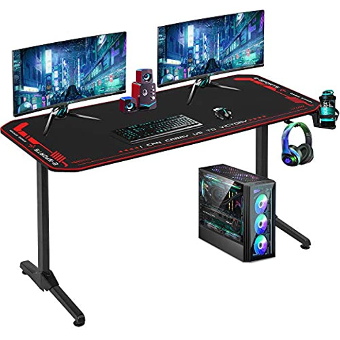 Computer Desk Gaming Desk 55 inches Home Office Desk with Headphone Hook Cup Holder and Socket Rack Full-Surface Mouse Pad Gamer Workstation for Adult Teens,Black