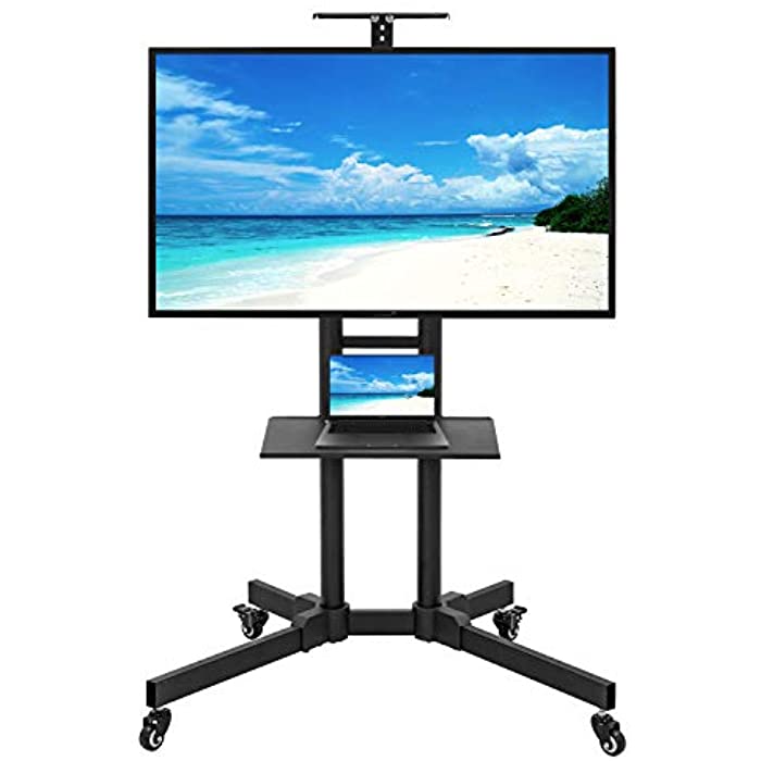 Mobile TV Cart Stand with Wheels for 32-65 Inch LCD LED 4K Flat Curved Screen TVs - Rolling TV Stand Height Adjustable Shelf Trolley Floor Stand Holds up to 56lbs