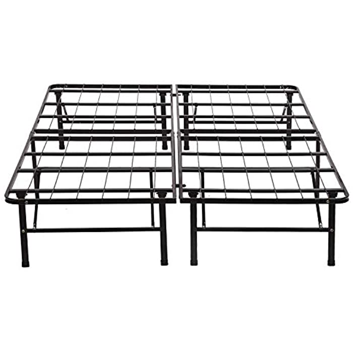 Bed Frame Foldable Heavy Duty Mattress Metal Platform Slat No Box Spring Needed Easy Assembly Noise-Free Black (Full)