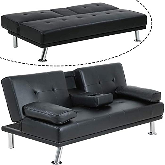 Futon Sofa Bed Love Seat Futon Couch Collection Convertible Sofa Modern Sofa for Living Room Faux Leather Convertible Futon Sofa