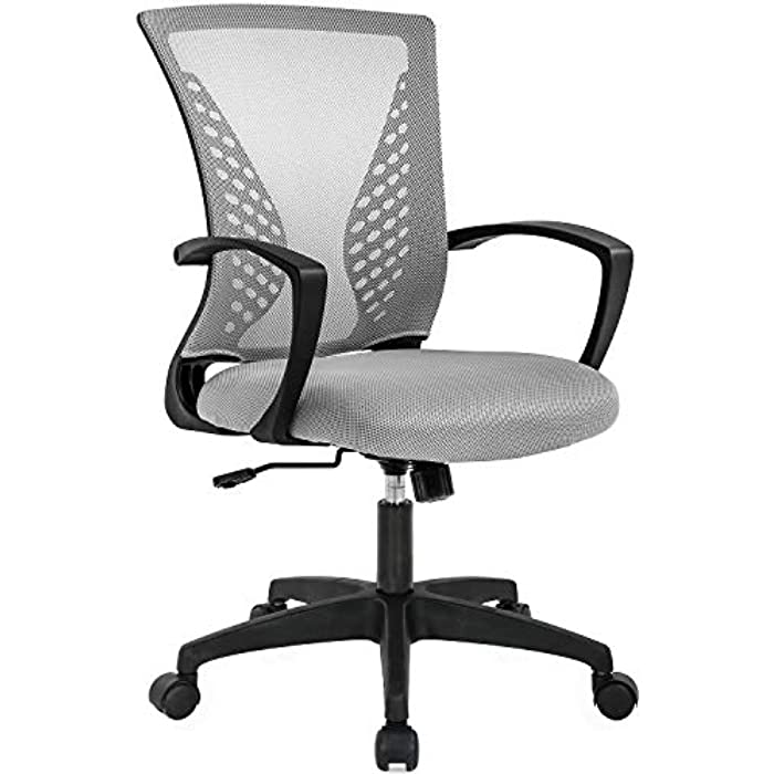 Office Chair Ergonomic Desk Chair Mesh Computer Chair with Lumbar Support Armrest Mid Back Rolling Swivel Task Adjustable Chair for Women Adults, Grey