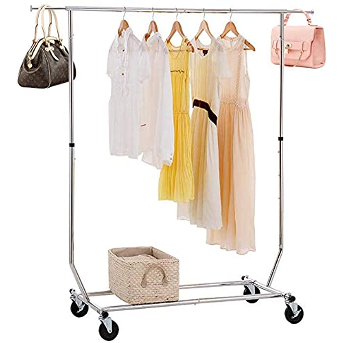 FDW Garment Rack Heavy Duty Clothes Rolling Rack Sturdy Rod Large Collapsible Commercial Grade Clothes Stand Rack on Wheels (50