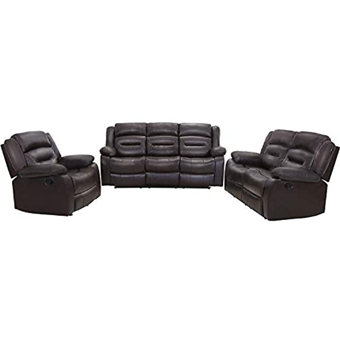 Recliner Chair Set Manual Recliner PU Leather Sofa and Couch Theater Seating Motion for Home Living Room (Sectional, Brown)