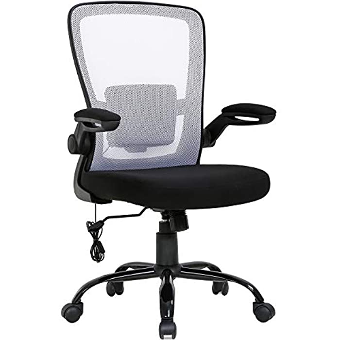 Home Office Chair Ergonomic Desk Chair Massage Computer Chair Swivel Rolling Executive Task Chair with Lumbar Support Flip-up Arms Mid Back Height Adjustable Mesh Chair for Adults(White)