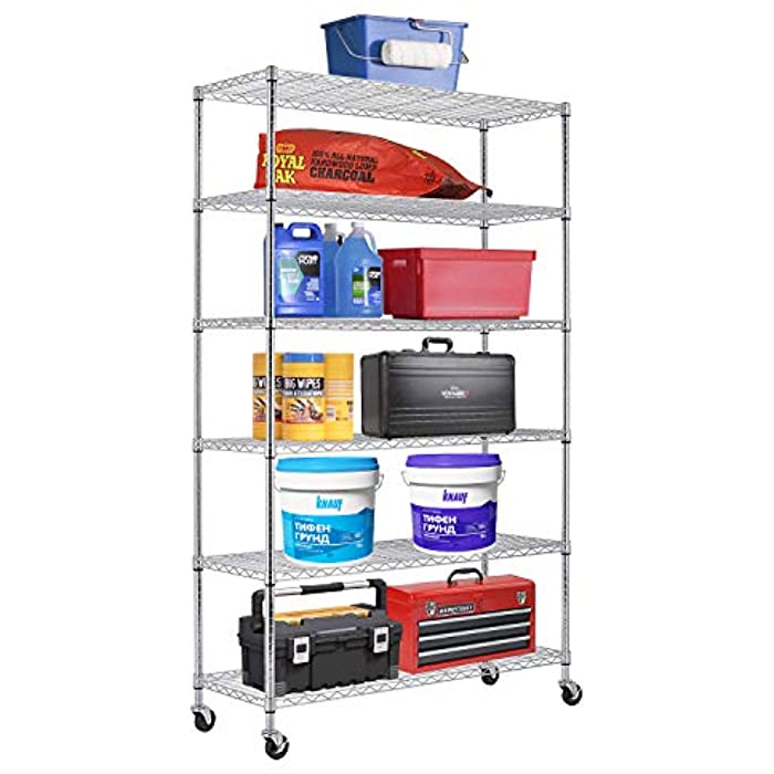 6 Tier Wire Shelving Unit Metal Shelf organizer Heavy Duty Storage Unit Wire Rack NSF Certification 2100LBS Capacity With Wheels-18x48x82