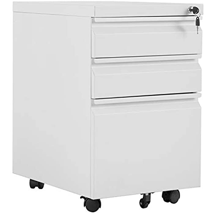 Metal File Cabinet with Wheels 3 Drawer File Cabinet Filling Cabinet Mobile Office Cabinet on Wheels for A4 Letter Size Hanging File Folders Industrial Style Under Desk Metal Filing Cabinet (White)