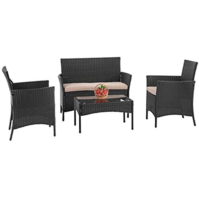 PayLessHere Patio Furniture 4 Pieces Outdoor Indoor Use Rattan Chairs Wicker Conversation Sets for Backyard Lawn Porch Garden Balcony,Black