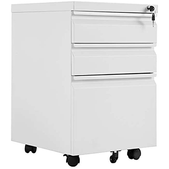 3 Drawer File Cabinet Metal File Cabinet Mobile File Cabinet with Wheels Filling Cabinet Mobile Office Cabinet on Wheels for A4 Letter Size Hanging File Folders Industrial Style (White)