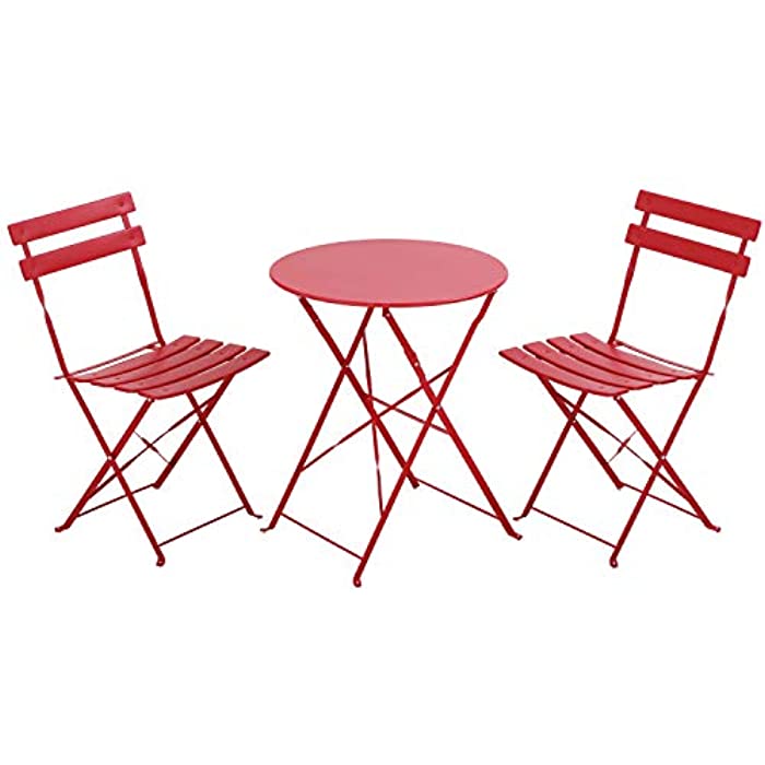 Bistro Table Set Patio Set Outdoor Furniture 3 Piece Patio Set Folding Bistro Set Steel Patio Bistro Set Small Patio Table and Chairs for Yard Bistro Backyard Apartment Lawn Balcony Red