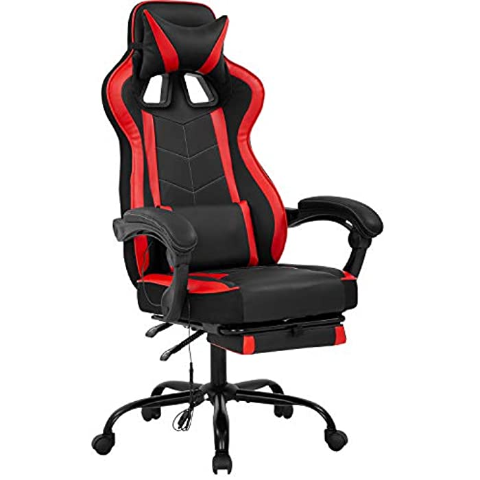 PC Gaming Chair Racing Computer Chair with Reclining Armrest Foot Rest Office Chair Rolling Swivel Vibration USB Lumbar Support E-Sports Ergonomic Task Desk Chair for Men Girls(Red)