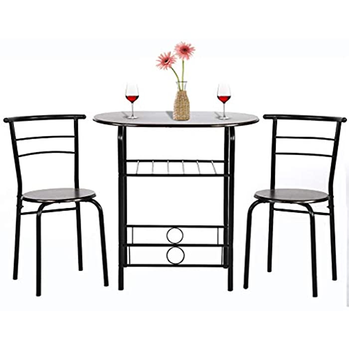 Dining Kitchen Table Dining Set Bar Breakfast Metal Frame 3 Piece Dining Room Table Set Table and Chair with 2 Chairs and Wine Rack
