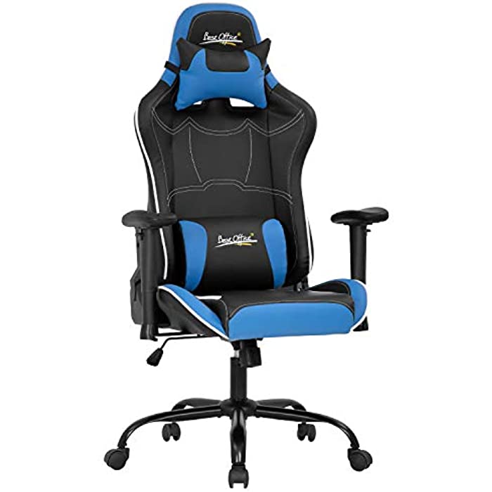 PC Gaming Chair Racing Computer Chair Adjustable Desk Chair with Lumbar Support Headrest Armrest Rolling Swivel Task Chair Ergonomic PU Leather E-Sports Home Office Chair for Adults(Blue)