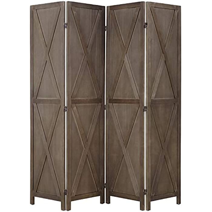 Room Divider 4 Panel Wood Folding Privacy Screen with Country-Style Design X-Shape for Home Living Room Bedroom , Brown