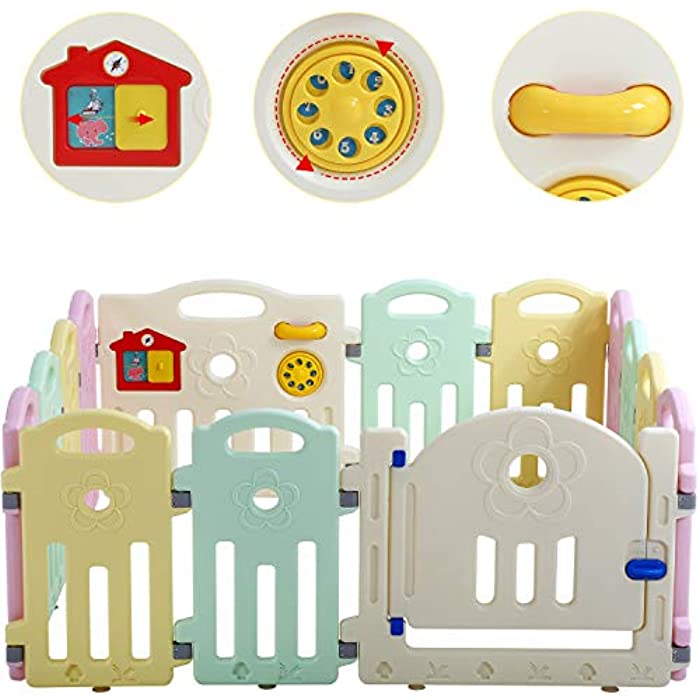 PayLessHere Infants Toddler 14 Panels Kids Centre Safety Play Pens Indoor Baby Fence with Activity Board