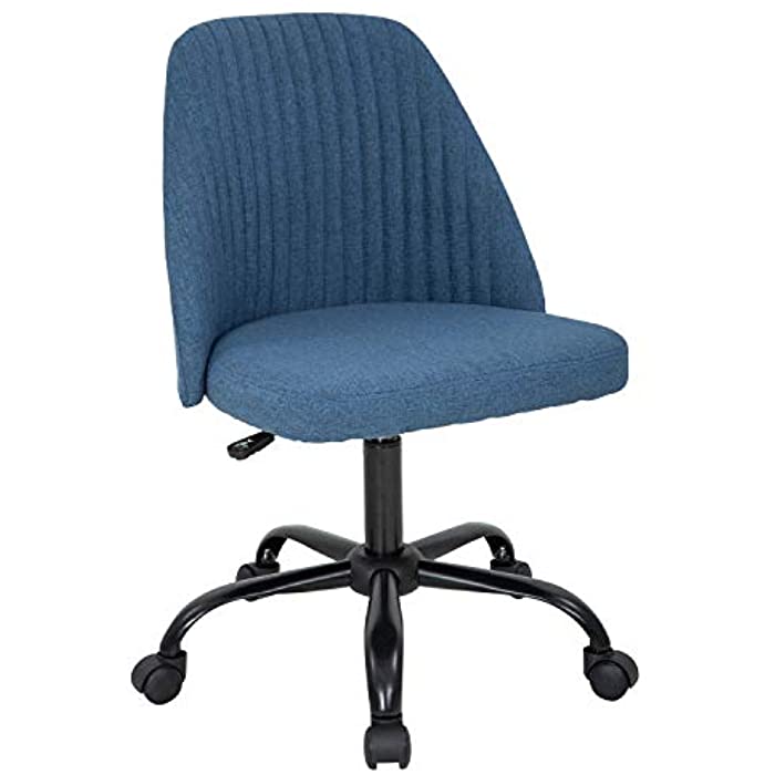 Home Office Chair Mid-Back Ergonomic Modern Upholstered Tufted Executive Accent Swivel Chair Adjustable Height Desk Chair (Blue)