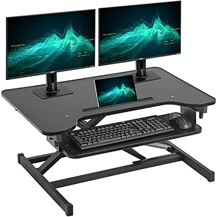 Standing Desk Converter 32 inches Adjustable Height Stand Up Desk Computer Desk Workstation Steel Home Office Ergonomic Computer with Keyboard,Black