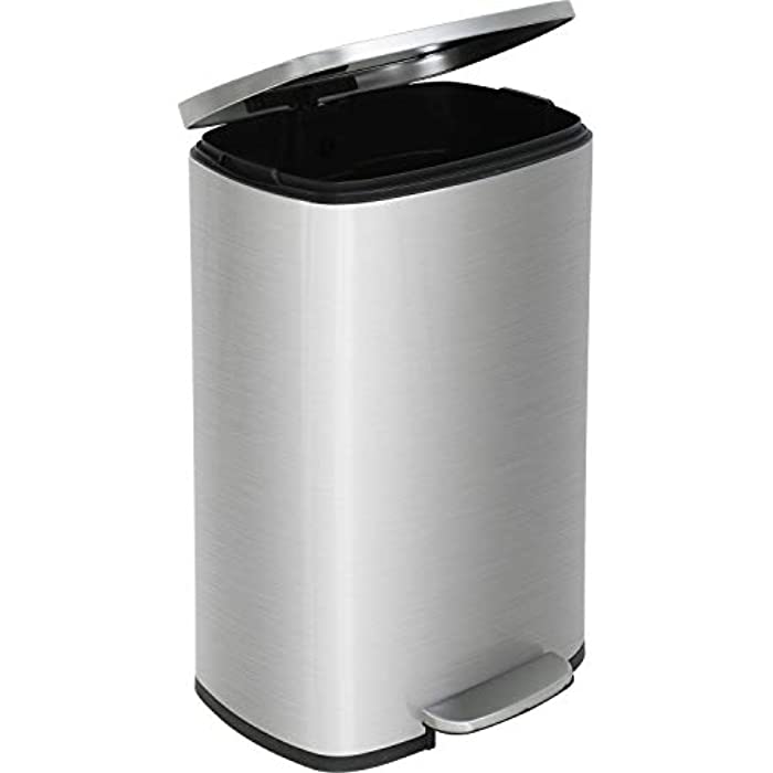 BestOffice Garbage Can Trash Can Brushed Stainless Steel Silent and Gentle Open and Close for Kitchen Office Bedroom Bathroom Step Trash Can Garbage Bin 13 Gallon/50 Liter