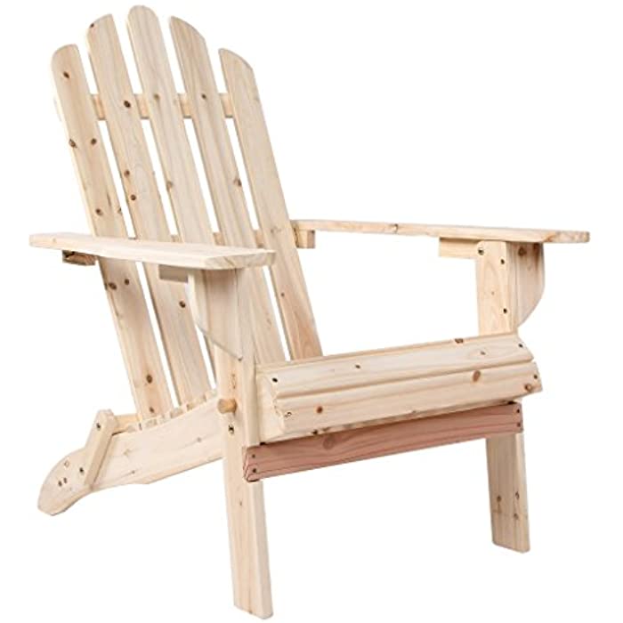 Outdoor Foldable Wood Adirondack Lounge Chair Patio Deck Garden Furniture, Natural
