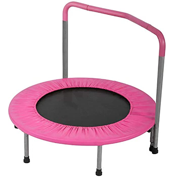 BestMassage Trampoline Kid Trampoline Portable Trampoline for Kids with Handrail and Padded Cover Rebounder Jumping Mat Safe for Kid Trampoline Fitness Equipment，Pink/Blue