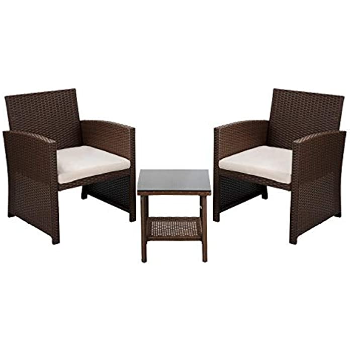 FDW 3 Pieces Patio Furniture Sets Outdoor Patio Set Wicker Bistro Set Rattan Chair Conversation Sets Patio Sofa Wicker Table Set for Yard Backyard Lawn Porch Poolside Balcony (Brown)