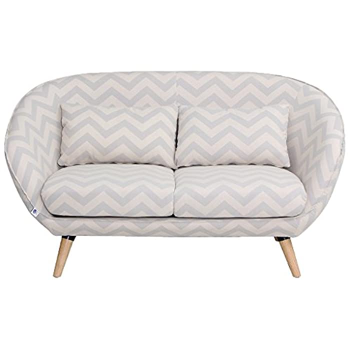 VH FURNITURE Sofas and Loveseats Sets Mid-Century Modern Beige Fabric Sofa with Gray Stripes(2 Seater)