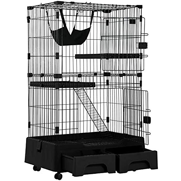 Cat Cage Playpen Kennel Crate 52.3 Inchs Height Cat House Cat Litter Box and Storage Case in One Pet Enclosure with 2 Front Doors 2 Ramp Ladders 2 Resting Platforms Beds Tray Hammock Cage for Cats