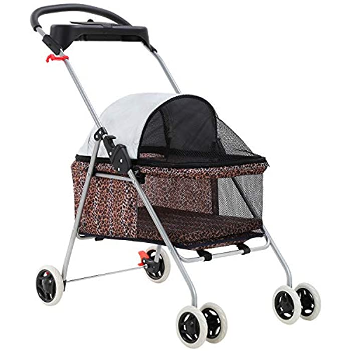 BestPet Pet Stroller 4 Wheels Posh Folding Waterproof Portable Travel Cat Dog Stroller with Cup Holder