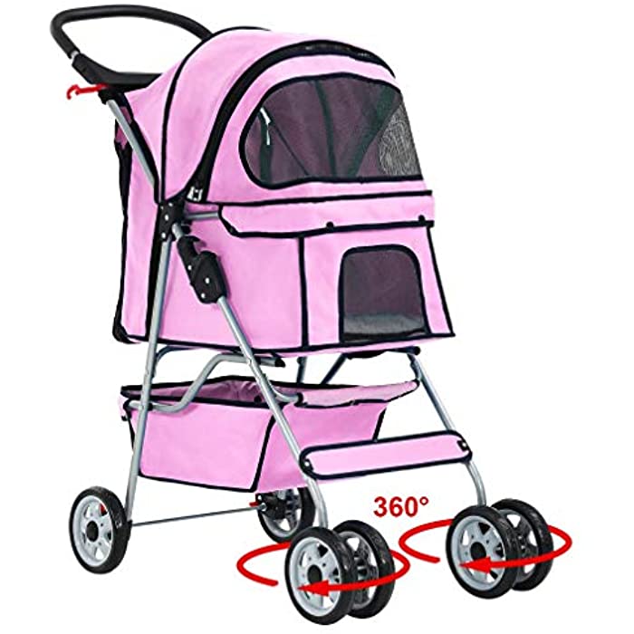 BestPet Pet Stroller Cat Dog Cage Stroller Travel Folding Carrier