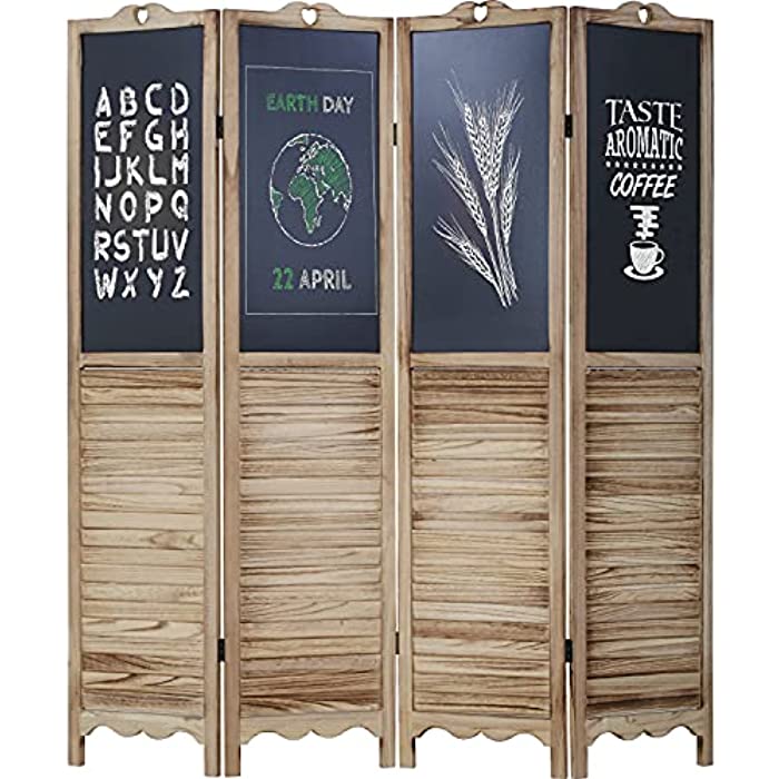 Room Divider 4 Panel Folding Screen with Wipeable Chalkboard Partition Wood Screen for Home Office Bedroom,Natural