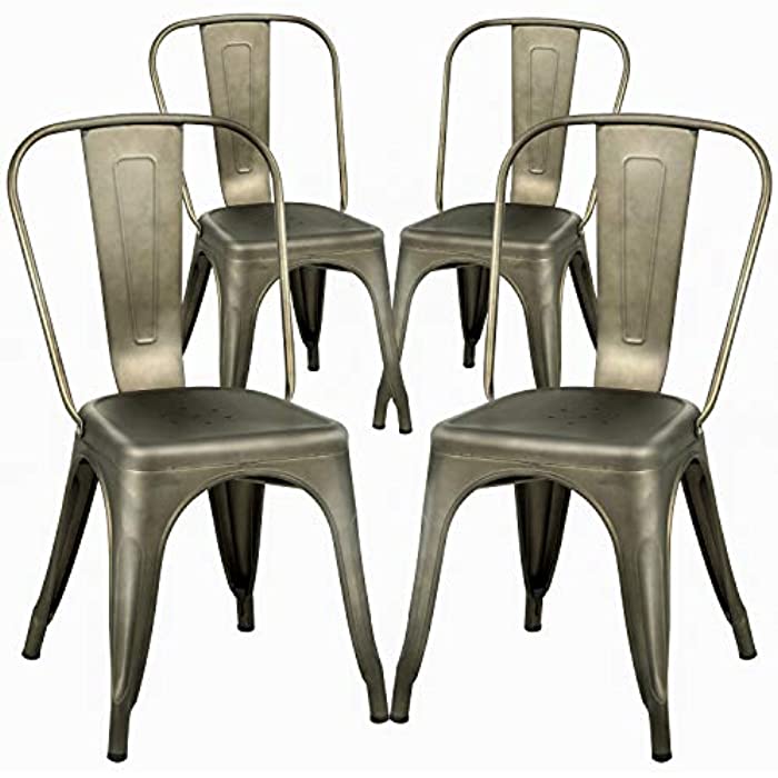 Dining Chairs Set of 4 Metal Chairs Patio Chair Dining Room Kitchen Chair 18 Inches Seat Height Tolix Restaurant Chairs Trattoria Metal Indoor Outdoor Chairs Bar Stackable Chair