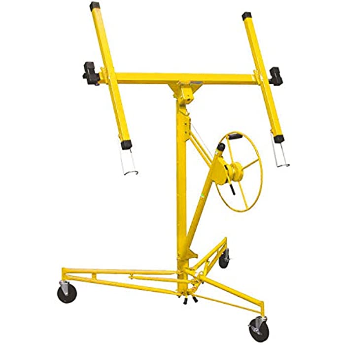 Drywall Lift 11' Construction Rolling Caster Wheel Lockable Tool Panel Lift Drywall Panel Hoist Jack Lifter Jack Drywall Lift, Yellow