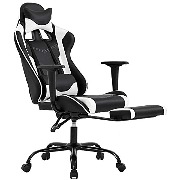 Gaming Chair with Footrest, Ergonomic Office Chair, Adjustable Swivel Leather Desk Chair, Reclining High Back Computer Chair with Lumbar Support and Headrest, Racing Style Video Gamer Chair