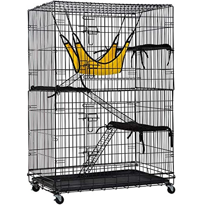 Cat Cage Cat Crate Cat Kennel 48 Inches Cat Playpen with Free Hammock 3 Cat Bed 2 Front Doors 2 Ramp Ladders Perching Shelves