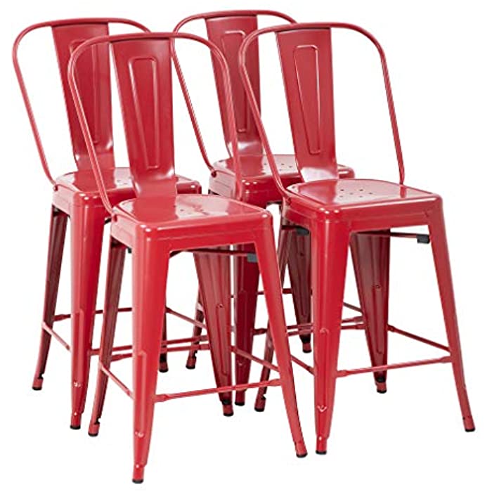 24 Inches Bar Stool Set Of 4 Counter Height Barstool With Back Seat Height Industrial Bar Chairs Indoor Outdoor Metal Bar Stool Kitchen Stools Restaurant Patio Stool Stackable Modern Kitchen Stool