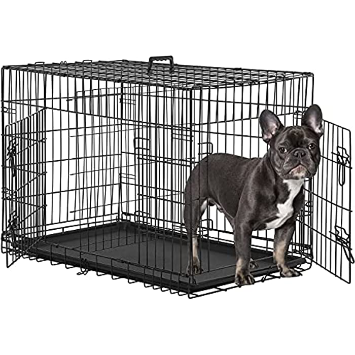 BestPet 48 inch 42 inch Large Dog Crate Dog Cage Dog Kennel Metal Wire Double-Door Folding Pet Animal Pet Cage with Plastic Tray and Handle