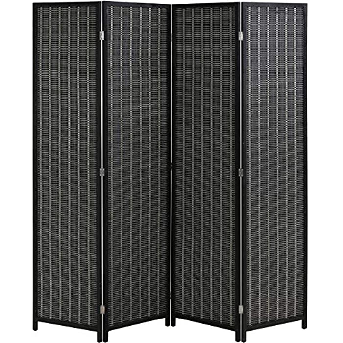 FDW Bamboo Room Divider 4 Panel Folding Privacy Screen 72 Inches High 17.7 Inches Wide Wooden Screen for Living Room Bedroom Study,Black