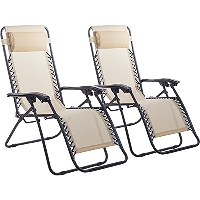 Zero Gravity Chairs Case of (2) Black Lounge Patio Chairs Outdoor Yard Beach