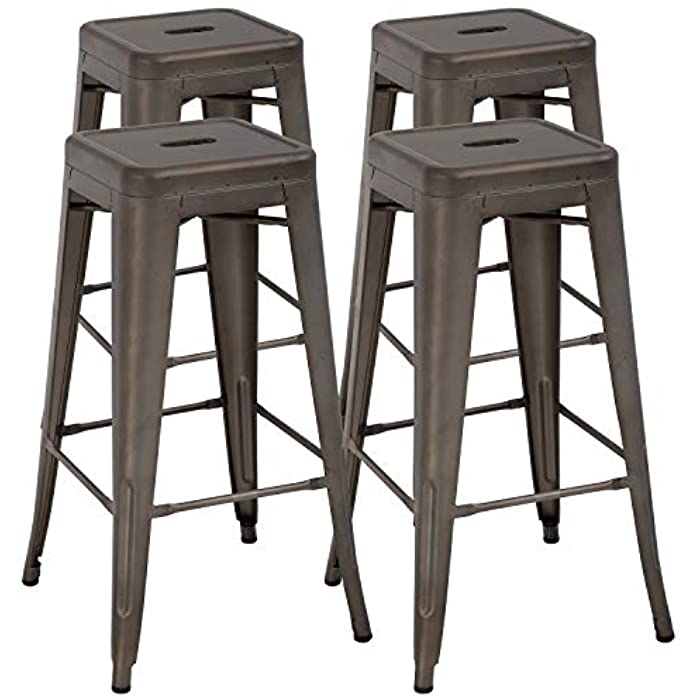 BestOffice Counter Height Metal Bar Stools Set of 4 Patio Stools Industrial Bar Chairs Indoor Outdoor Stackable 30 Inch Metal Stools Backless Metal Kitchen Stools Dining Barstools (Gun)